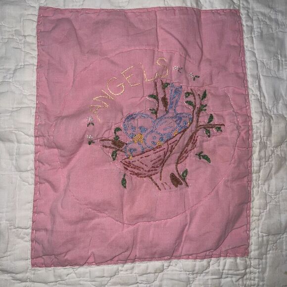 Vintage Baby Quilt Embroidered Goodnight Prayer Lay Me Down to Sleep 40” x 51” - Picture 8 of 16